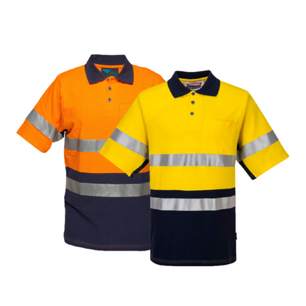 Portwest Short Sleeve Cotton Pique Polo with Tape HiVisTex Reflective Work MP618-KarWorkwear