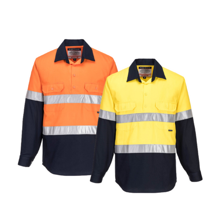 Portwest Hi-Vis Two Tone Regular Weight Long Sleeve Closed Front Shirt Tape MC10-KarWorkwear