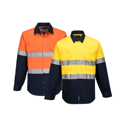 Portwest Hi-Vis Two Tone Regular Weight Long Sleeve Shirt Tape Safety MA101-KarWorkwear