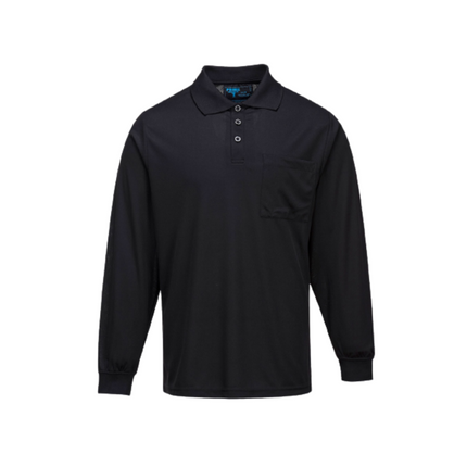 Portwest Long Sleeve Solid Colour Micro Mesh Polo Black Casual Shirt MP103-KarWorkwear