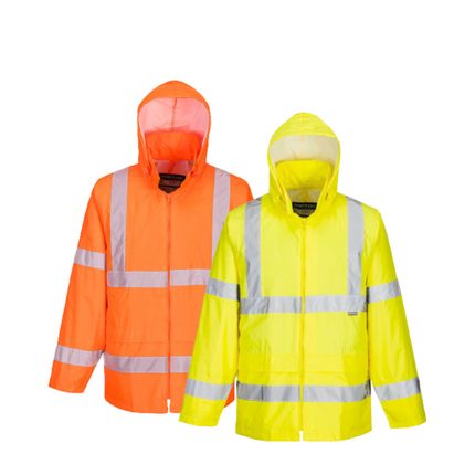 Portwest Mens Hi-Vis Rain Jacket Reflective Taped Hood Work Safety Comfy H440-KarWorkwear