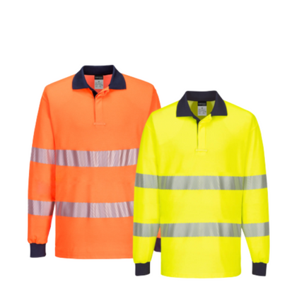 Portwest Mens Long Sleeve PW3 Hi-Vis Polo Shirt  Reflective Safety Workwear T186-KarWorkwear