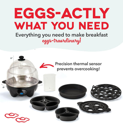 Deluxe Rapid Egg Cooker for Hard Boiled, Poached, Scrambled Eggs, Omelets, Steamed Vegetables, Dumplings & More, 12 Capacity, with Auto Shut off Feature - Black