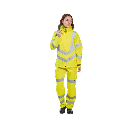LW70 Women'S Hi Vis Waterproof Rain Jacket - Reflective Safety Workwear Jacket with Pockets and Hood Yellow, Medium
