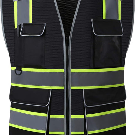 Surveyor Safety Vest Reflective for Men, Class 2 Mesh Safety Vests Reflective with Pockets and Zipper,High Visibility Construction Work Surveyor Vest