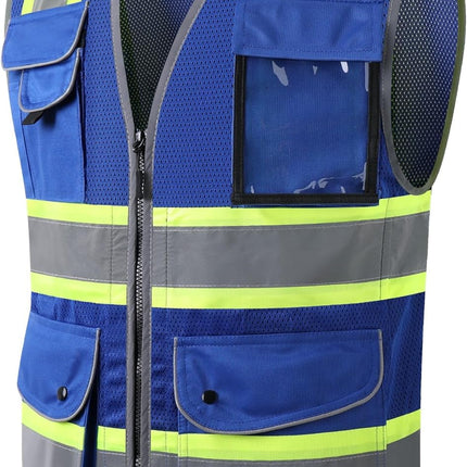 9 Pockets Class 2 High Visibility Zipper Front Safety Vest with Reflective Strips, Meets ANSI/ISEA Standards (Large, 150-Pink)