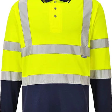 S279 Two-Tone Long Sleeve Polo Shirt Orange/Navy, Large-KarWorkwear
