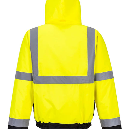 US363 Men'S Waterproof Hi Vis Reflective Two-Tone Bomber Jacket Yellow/Black Tall, Large