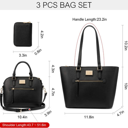 Handbags for Women Fashion Tote Bags Shoulder Bag Top Handle Satchel Purse Set 3Pcs (3Pcs Set, A-1514-Black)