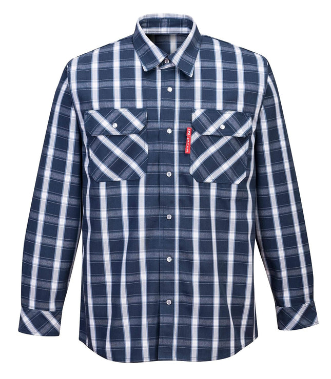 UFR97 Bizflame 88/12 FR Plaid Protective Safety Shirt Navy, Medium