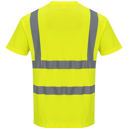 S170 Short Sleeve Cotton Safety Work T Shirt in Reflective Hivis ANSI, Yellow, Large