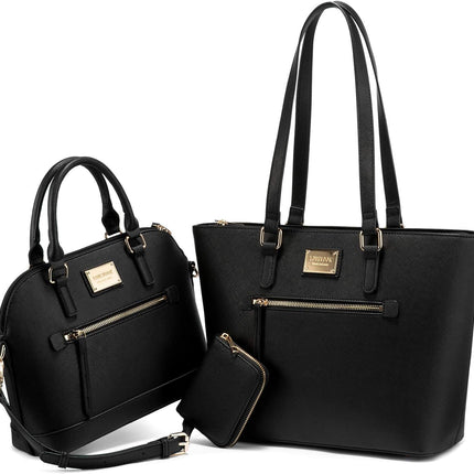 Handbags for Women Fashion Tote Bags Shoulder Bag Top Handle Satchel Purse Set 3Pcs (3Pcs Set, A-1514-Black)