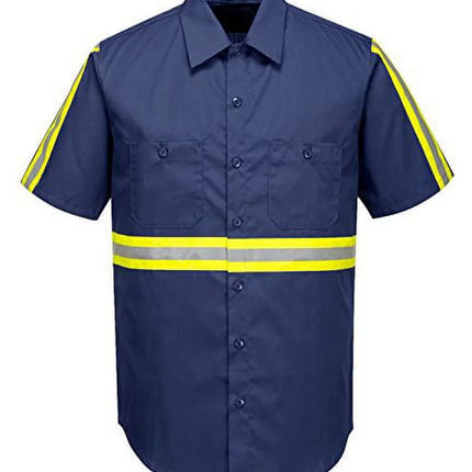 F124 Mens Reflective Iona Xtra Short Sleeve Work Shirt Navy, 4X-Large-KarWorkwear