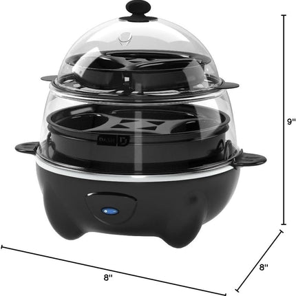 Deluxe Rapid Egg Cooker for Hard Boiled, Poached, Scrambled Eggs, Omelets, Steamed Vegetables, Dumplings & More, 12 Capacity, with Auto Shut off Feature - Black