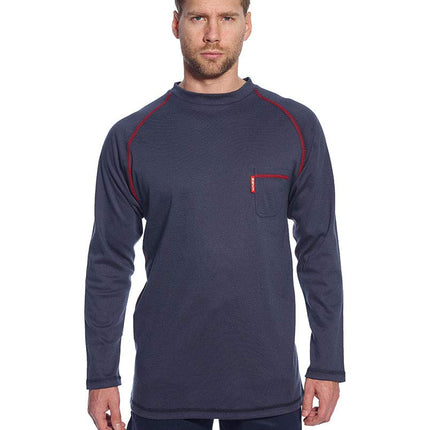 FR01 Mens Flame Resistant Bizflame Long Sleeved Crew Neck T Shirt ASTM, Navy, XXL