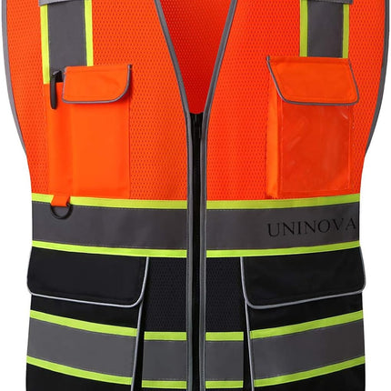 Surveyor Safety Vest Reflective for Men, Class 2 Mesh Safety Vests Reflective with Pockets and Zipper,High Visibility Construction Work Surveyor Vest