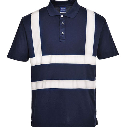 Iona Polo Shirt Hi Vis Visibility Reflective Short Sleeve Work Wear Top, Navy, 5XL