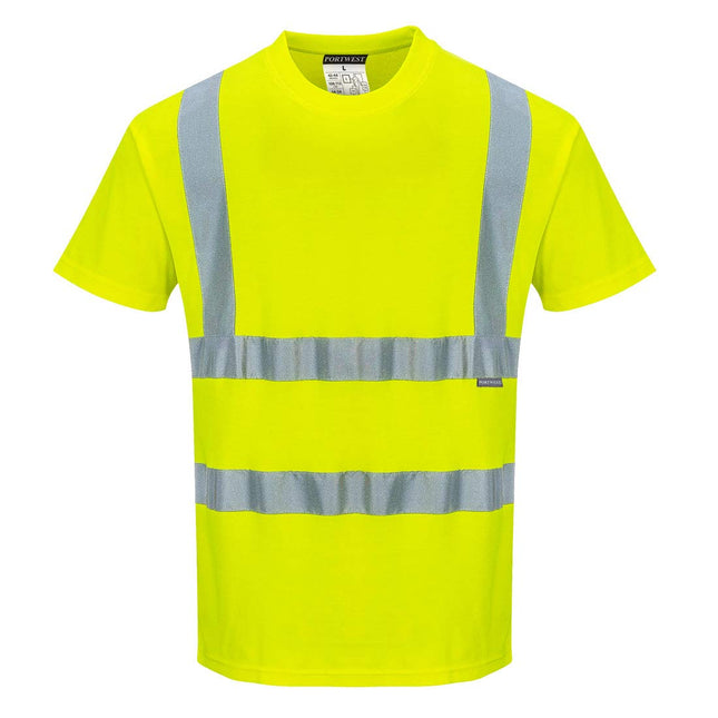 S170 Short Sleeve Cotton Safety Work T Shirt in Reflective Hivis ANSI, Yellow, Small