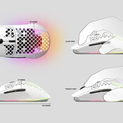 Aerox 3 Wireless - Holey RGB Gaming Mouse - Ultra-Lightweight Water Resistant Design - 18K DPI Truemove Air Optical Sensor -Snow
