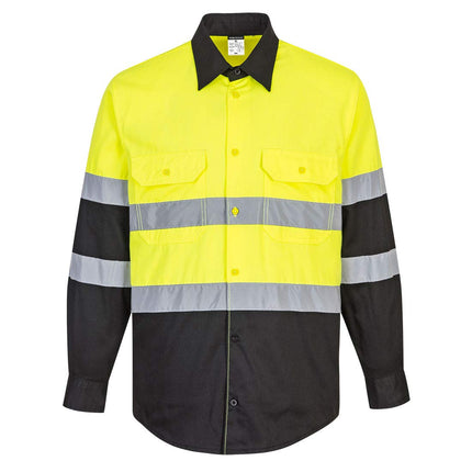 E066 Two Tone ANSI Long Sleeve Work Shirt Yellow/Black, Large