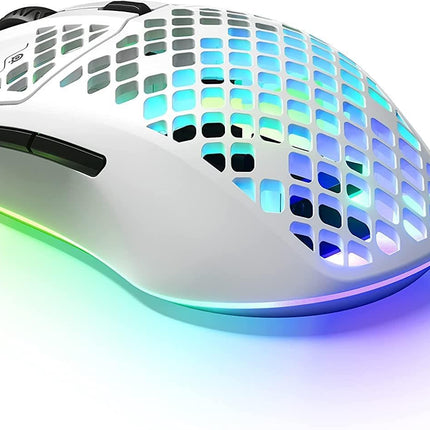 Aerox 3 Wireless - Holey RGB Gaming Mouse - Ultra-Lightweight Water Resistant Design - 18K DPI Truemove Air Optical Sensor -Snow