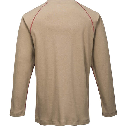 FR01 Mens Flame Resistant Bizflame Long Sleeved Crew Neck T Shirt ASTM, Khaki, X Large
