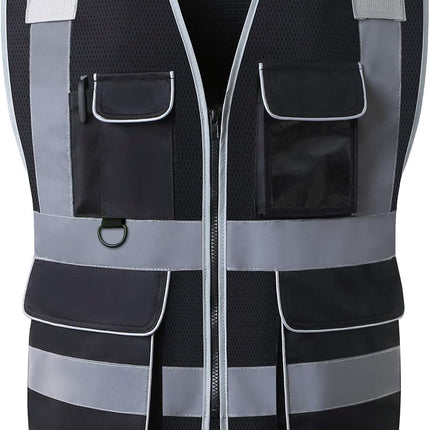 Surveyor Safety Vest Reflective for Men, Class 2 Mesh Safety Vests Reflective with Pockets and Zipper,High Visibility Construction Work Surveyor Vest