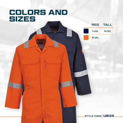 Bizweld Iona Coverall Overall Work Fire PPE Protective Wear Safety Boiler Suit ASTM NFPA ARC 2, Navy, Large