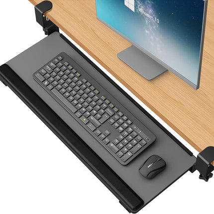 Keyboard Tray under Desk Slide Out,Keyboard Drawer Clamp on Keyboard Tray with Wrist Rest Keyboard Holder for Home Office School 26" (30" Including Clamps) X 10" Dark Gray
