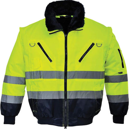 Hi-Vis Pilot Jacket Visibility Reflective Safety Protective Work Wear Coat ANSI 3, Yellownavy, Large