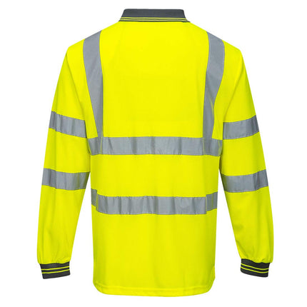 Hi-Vis Polo Shirtl/S Viz Visibility Reflective Safety Work Wear Top ANSI 3, Yellow, Medium