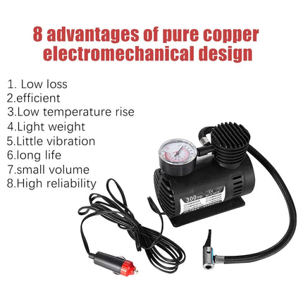 12V 300Psi Tire Inflator Portable Car Tyre Air Compressor Portable Electric Tire Air Pump