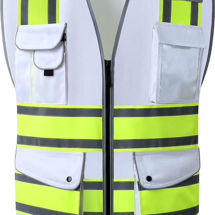 9 Pockets Class 2 High Visibility Zipper Front Safety Vest with Reflective Strips, Meets ANSI/ISEA Standards (Large, 150-Pink)