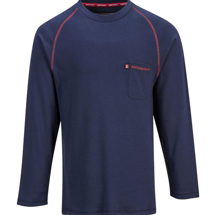 FR01 Mens Flame Resistant Bizflame Long Sleeved Crew Neck T Shirt ASTM, Navy, Large