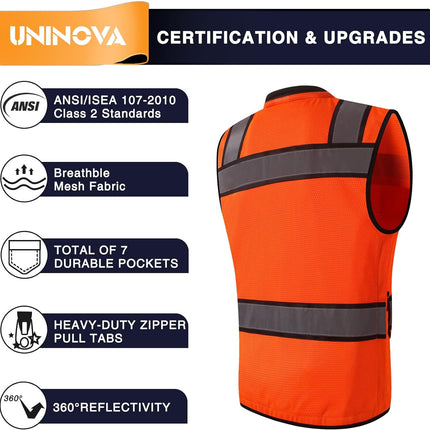 Surveyor Safety Vest Reflective for Men, Class 2 Mesh Safety Vests Reflective with Pockets and Zipper,High Visibility Construction Work Surveyor Vest