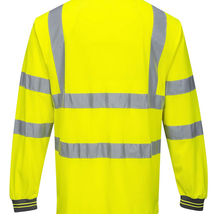 Hi-Vis Polo Shirtl/S Viz Visibility Reflective Safety Work Wear Top ANSI 3, Yellow, Medium