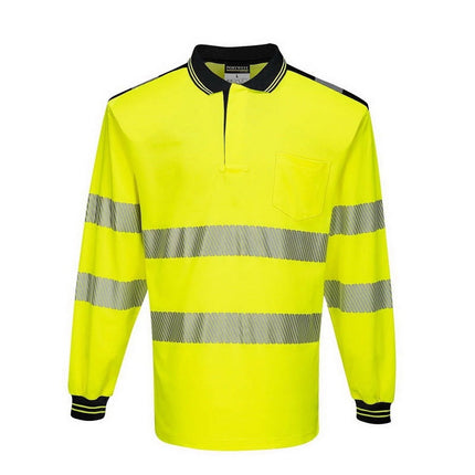 T184 Pw3 Hi-Vis Polo Shirt L/S-Yellow/Black-3Xl-KarWorkwear