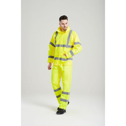Hi-Vis Rain Trousers Viz Work Cargo Work Pants Reflective Waterproof Rain ANSI E, Yellow, Large