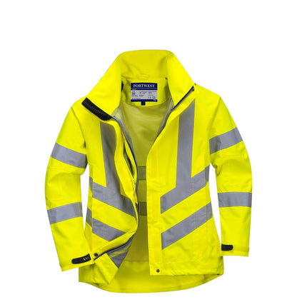 LW70 Women'S Hi Vis Waterproof Rain Jacket - Reflective Safety Workwear Jacket with Pockets and Hood Yellow, Medium