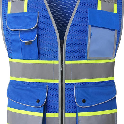 9 Pockets Class 2 High Visibility Zipper Front Safety Vest with Reflective Strips, Meets ANSI/ISEA Standards (Large, 150-Pink)