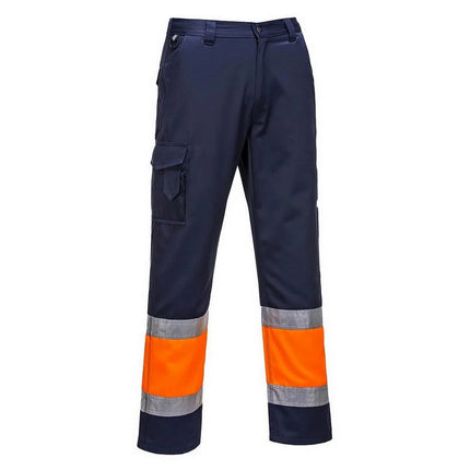 E049 Mens Reflective Two-Tone Hi-Vis Cargo Work Pants Yellow/Navy, Large-KarWorkwear