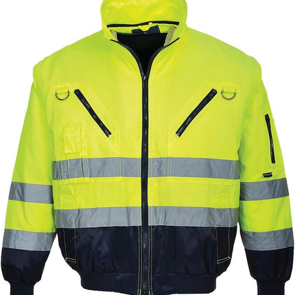 Hi-Vis Pilot Jacket Visibility Reflective Safety Protective Work Wear Coat ANSI 3, Yellownavy, Large