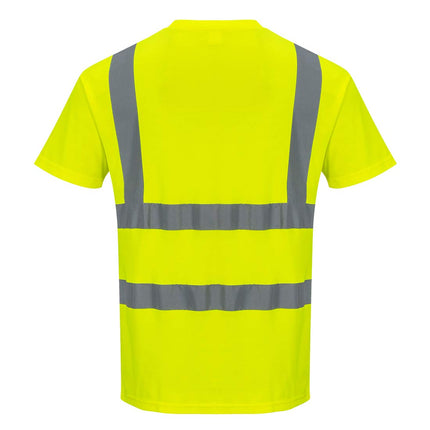 S170 Short Sleeve Cotton Safety Work T Shirt in Reflective Hivis ANSI, Yellow, Large