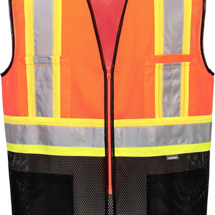 US395 Frisco Hi Vis X Back Contrast Executive Vest Black Mesh Safety Waistcoat Reflective High Visibility