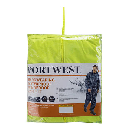 Portwest L440 Waterproof Essentials Protective Rainsuit (2 Piece Suit) Yellow, Medium-KarWorkwear