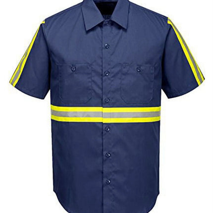 F124 Mens Reflective Iona Xtra Short Sleeve Work Shirt Navy, 4X-Large-KarWorkwear