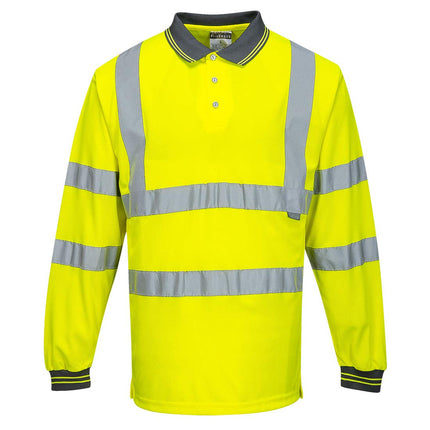 S277 Hi-Vis Long Sleeve Polo Shirt Yellow, 6X-Large