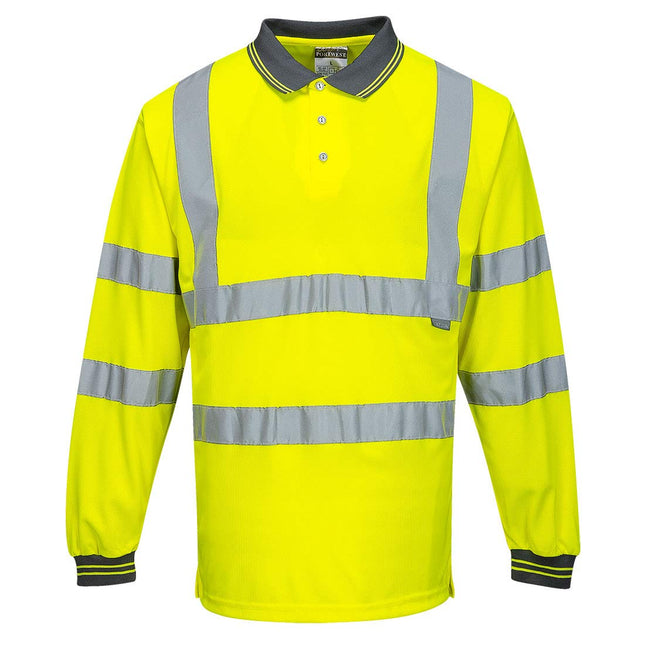 Hi-Vis Polo Shirtl/S Viz Visibility Reflective Safety Work Wear Top ANSI 3, Yellow, Medium