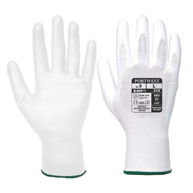 VA120 Smooth Vending PU Coated Palm Dipped Work Gloves White, Medium