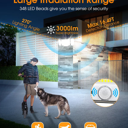 348 LED 3000LM Solar Motion Sensor Flood Lights, 2Pack